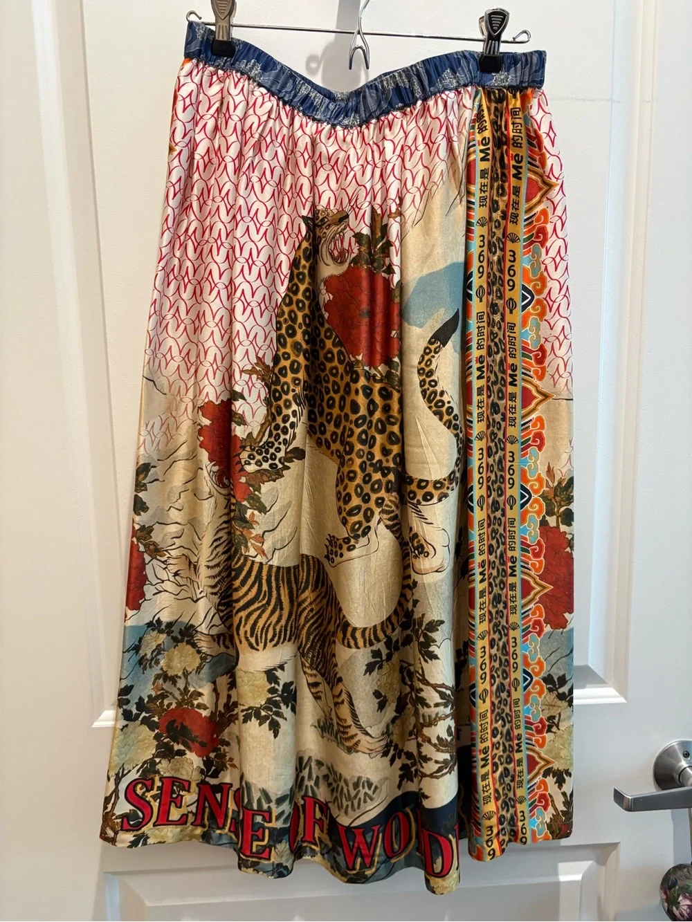 Printed Animal Motif Maxi Skirt in Red, Blue & Cream - Picture 1 of 2